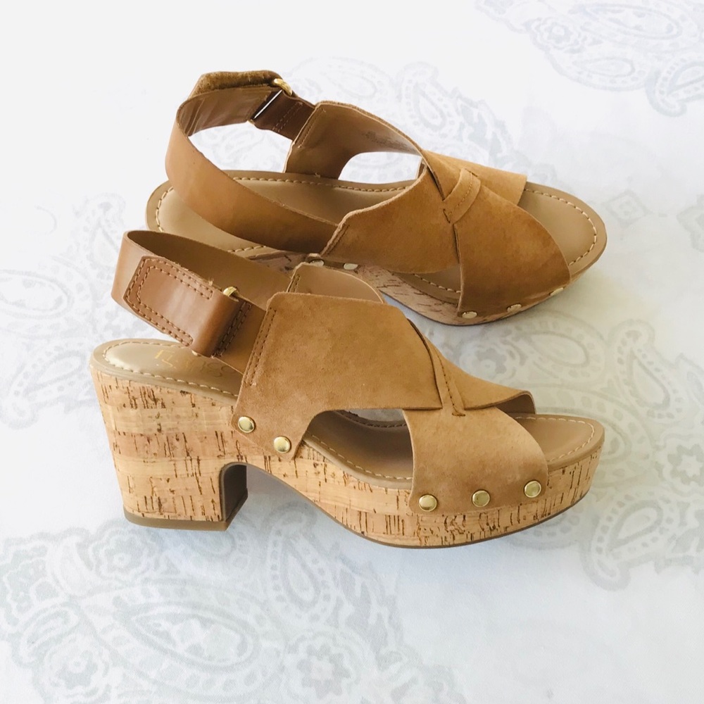 FRANCO SARTO | Chunky Heeled Cork Tan Sandals